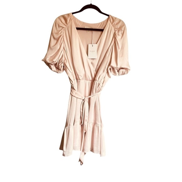 Ted Baker Puff Sleeve Faux Wrap Dress Babydoll Flowy Ted Size 5 = US 14 NWT - Picture 4 of 15